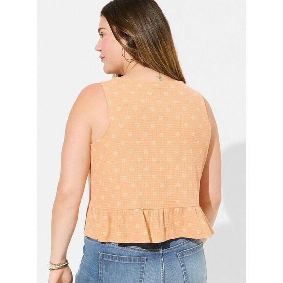 NWT Torrid Womens Sz 2 Texture Knit High Neck Ruffle Crop Top Peach Bloom - Picture 3 of 6